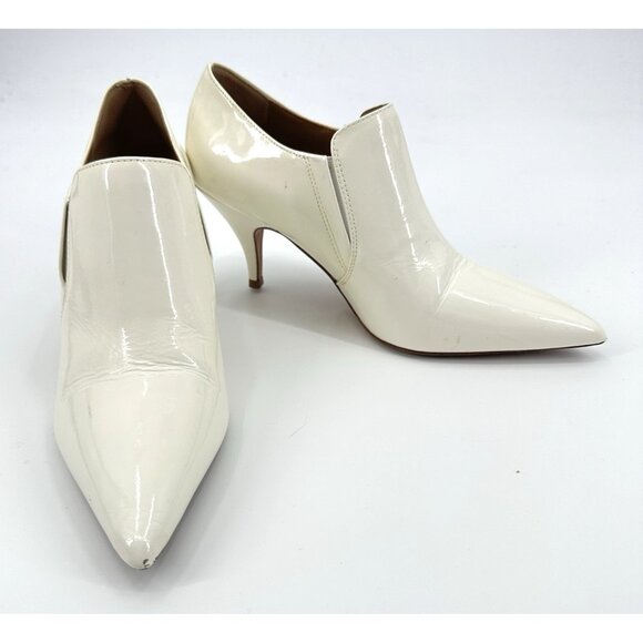TORY BURCH georgina bootie shoes heels patent leather ivory pointed toe 7.5 - Picture 1 of 11